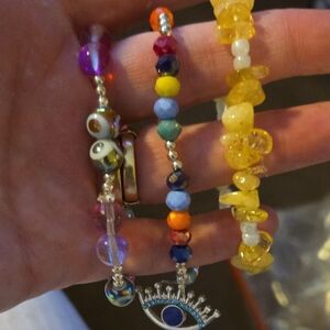 Colorful Beaded Bracelets with Evil Eye Charm